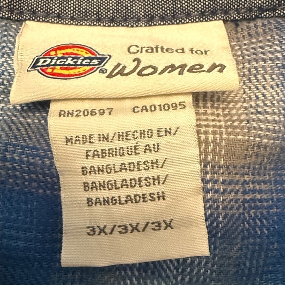 Dickies Womens 3X 100% cotton Blue Gray White Plaid brushed flannel New - Picture 2 of 10